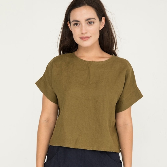 Elizabeth Suzann Tops - Elizabeth Suzann Georgia Tee Olive Linen OSM
